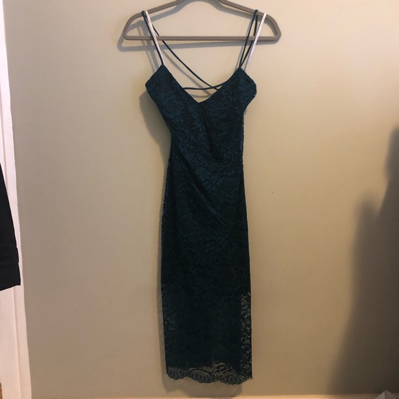 teal lace midi dress